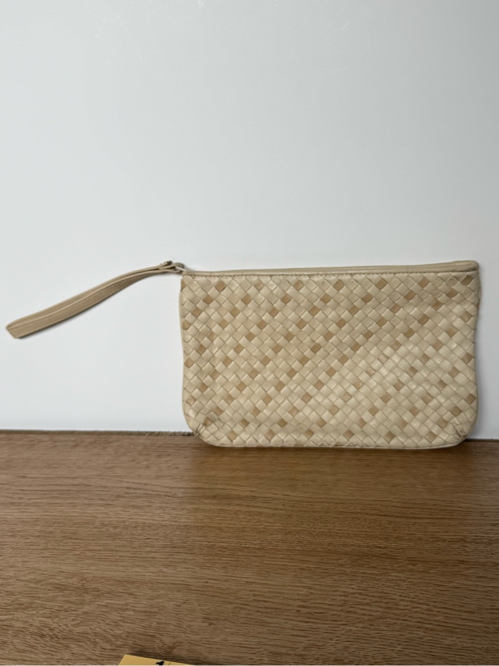 Vintage Ganson Woven Wristlet Clutch in Neutral Beige